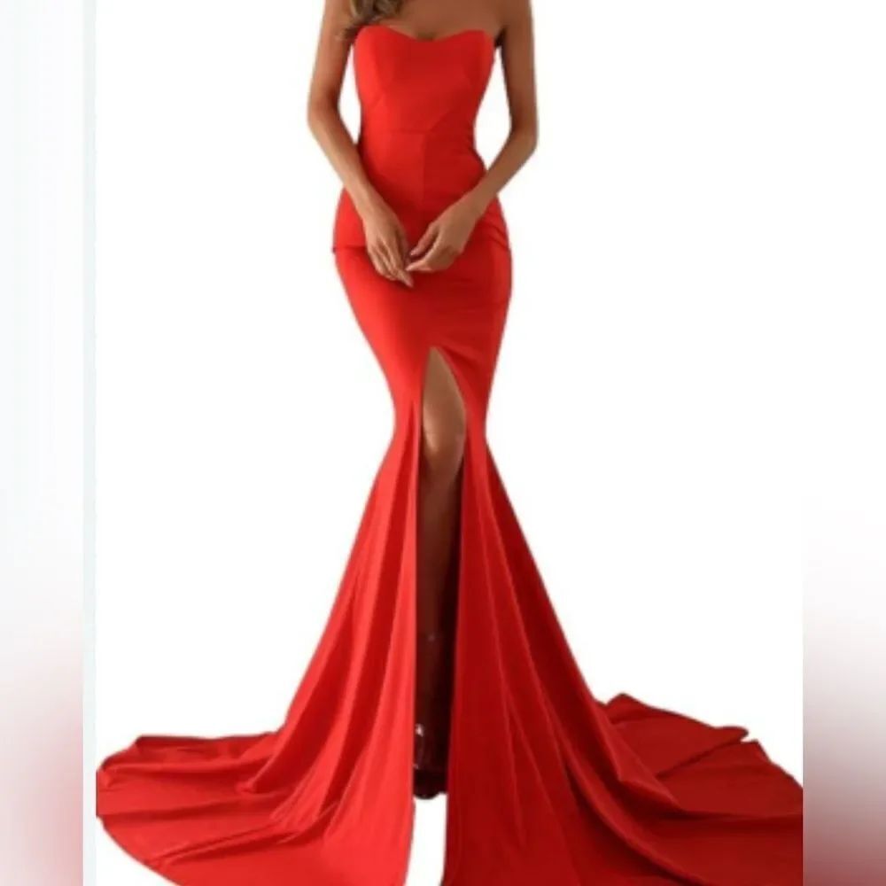 Miss Ord Medium Red Sweetheart Strapless Prom Gown Dress Mermaid Length Silky